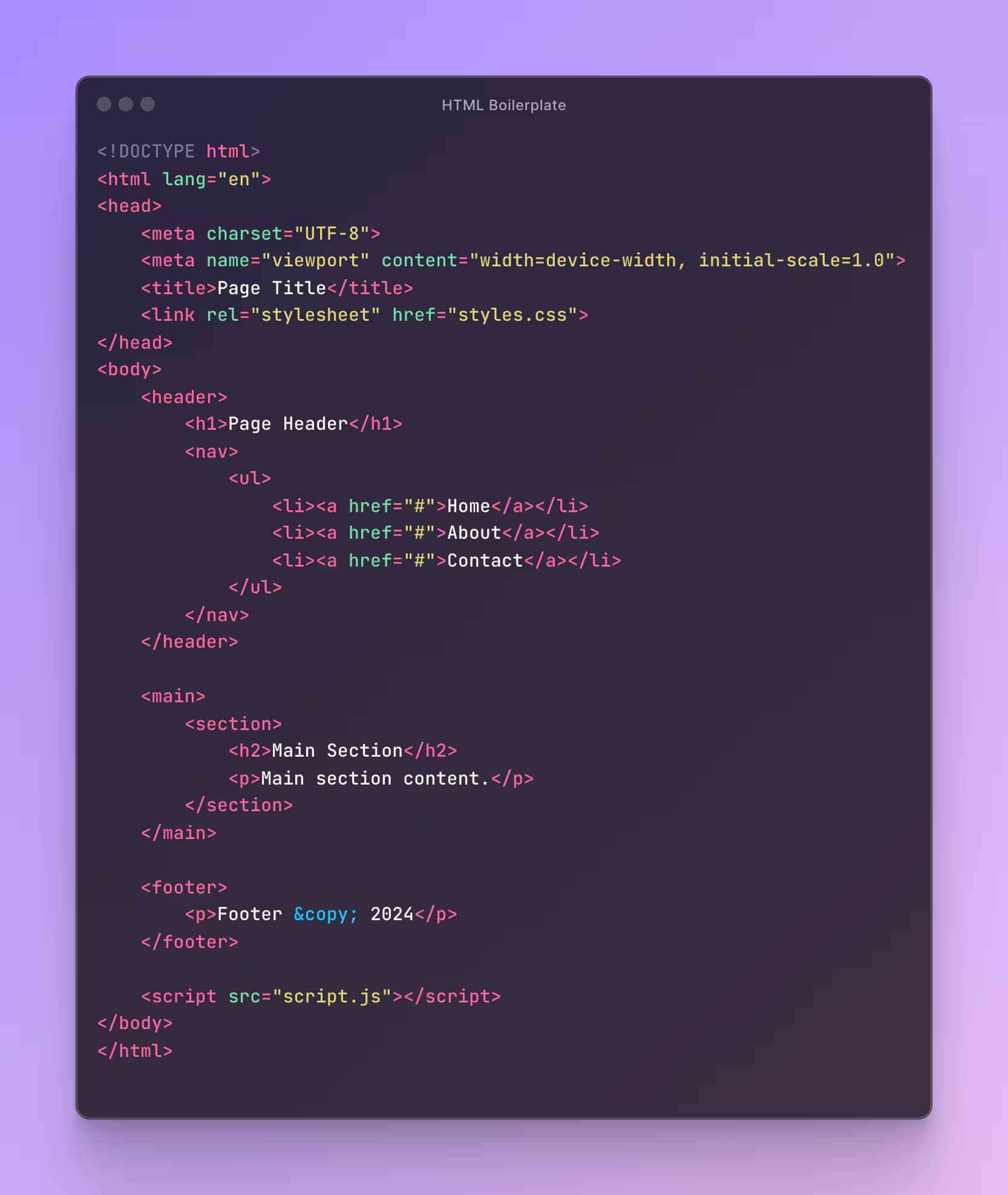 HTML page boilerplate
